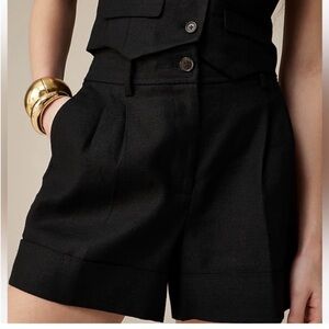 J.Crew Remi Linen Blend Pleated High Rise Shorts Black Excellent Condition Sz 0